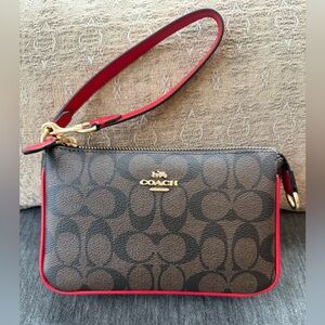 Coach Signature Brown and Red Two Way Wristlet/Handbag